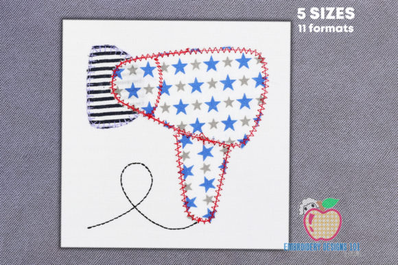 Hair Dryer Red Blue Applique Embroidery
