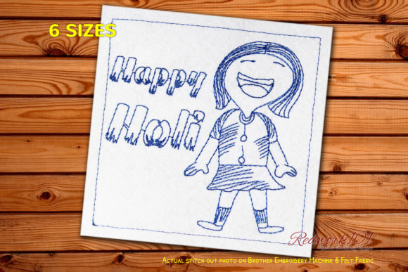 Happy Holi with Cute Girl Redwork Review