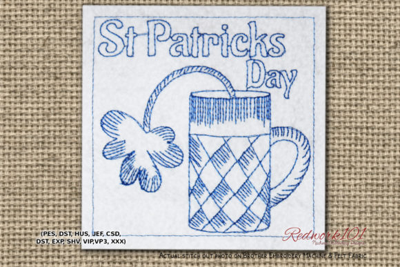 St Patricks Day Embroidery with Beer Glass
